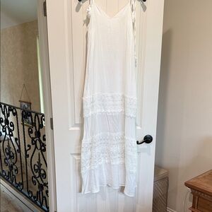 Elan White Maxi Dress with Lace Detail